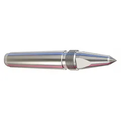 Carbide-tipped threaded dead center for CNC machines. Features a Morse Taper #3 (MT3) shank, 1"-14 thread size, and 3/8 in point diameter. Supports workpieces during turning, grinding, and inspection operations.
