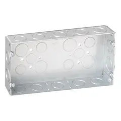 Steel multigang rectangular electrical box with 3 gangs. Designed for housing wiring connections, switches, or receptacles in commercial and industrial installations. Suitable for surface or flush mounting in dry locations. Supplied without clamps and without bracket.