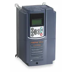 The FUJI ELECTRIC FRN0006G2S-4GU is a FRENIC Mega series variable frequency drive with a compact heat sink design in black/blue/gray. It accepts single- or three-phase input and provides three-phase output rated at 3 hp with no bypass. Suitable for controlling the speed of three-phase AC motors in applications such as conveyors, pumps, and fans.