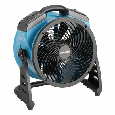 XPOWER Axial Blower: 1,100 cfm, 1/8 hp, Pivoting Frame, 115V AC, 4 Speeds, Blue - Portable Fans