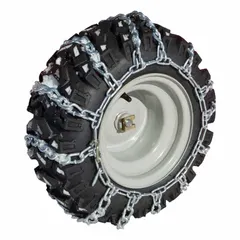 Tire chain set designed for Ariens snow blowers to improve traction on snow and ice. Provides enhanced grip during winter clearing operations on driveways and walkways.