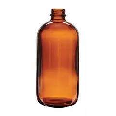 This 500 mL amber narrow mouth round glass lab bottle is made from Type III soda lime glass and features a 28-400 mm neck finish. It is supplied without a closure. The amber glass provides protection for light-sensitive contents, making it suitable for general laboratory storage and handling of chemicals.