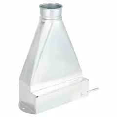 Galvanized steel floor sweep for 6-inch duct diameter. 18-inch overall length, 20-gauge thickness. Connects ductwork to floor-level collection points in dust and debris removal systems.