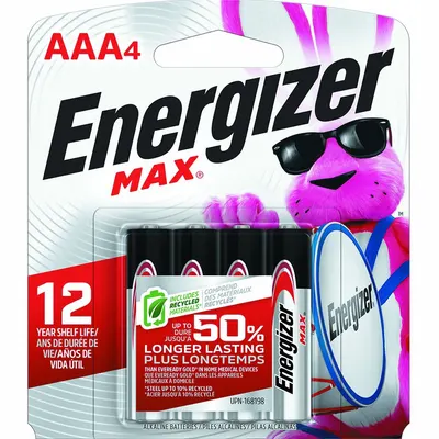 ENERGIZER Battery: AAA, Premium, Alkaline, 1.5V DC, Max