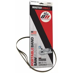 Blade for standard-depth portable band saws (32-7/8" to 35-3/8"). 1/2 in width, 0.02 in thickness, 8/11 variable tooth pitch. Suitable for cutting thin metals such as sheet metal, tubing, and profiles.