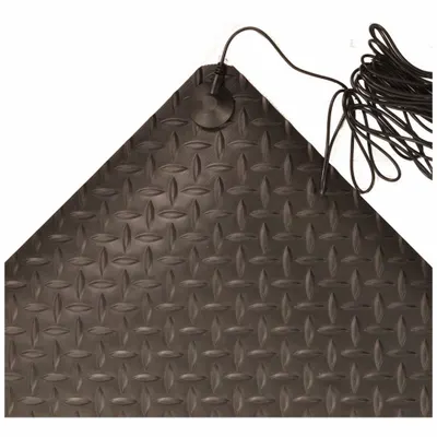 NOTRAX Static Dissipative Floor Mat: Conductive, 3 ft x 12 ft, Diamond Plate, Vinyl - Conductive Mats