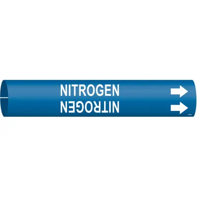 BRADY Pipe Marker: Nitrogen, Blue, White, Fits 1 1/2 to 2 3/8 in Pipe O.D., 1 Pipe Markers - Nitrogen Snap-On Pipe Markers
