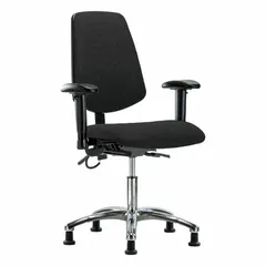 ESD Chair, Fabric, Arms Included, Adjustable Height 19-24 in, Aluminum Base
