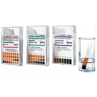 EMD High Precision pH Strips measure pH levels from 11 to 13 with a resolution of 0.3 pH. Each pack contains 100 tests. These strips are used for monitoring high-alkalinity pH in water treatment, chemical processing, and laboratory quality control