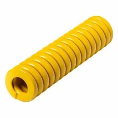 This RAYMOND die spring is made from silicon alloy steel wire in the ISO-D series. It has a cylindrical shape with closed, ground ends. The spring is 1 47/64 in long with an outer diameter of 1.26 in, and is supplied in a 3-pack. Die springs of this type are used in stamping dies, metal forming, and press tooling to provide controlled force and return action.