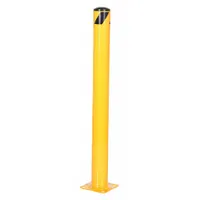 This bolt-on standard bollard is constructed from carbon steel with a yellow finish. It has a 42-inch install height and a 4 1/2-inch diameter. The assembly includes the bollard body and mounting plate. Typically used to protect building perimeters, equipment, and pedestrian areas from vehicle impact in industrial and commercial settings