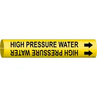 Pipe Marker: High Pressure Water, Yellow, Black, Fits 3/4 to 1 3/8 in Pipe O.D., 1 Pipe Markers (MPN 4078-A)