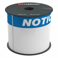 Blue Notice OSHA header supply precut label roll for use with LabelTac 4 printer. Each label measures 6 in x 4 in, with a total roll size of 4 in x 150 ft. Acrylic adhesive provides secure bonding. Suitable for creating workplace safety notices and compliance signage.