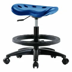 Polyurethane Lab Stool, 19" to 26-1/2" Height, 17" Seat Width, 14" Seat Depth, Fiberglass Base, 5 Casters, Blue