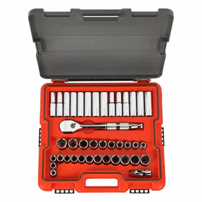 PROTO Socket Set: 1/2 in Drive, 41 Piece, Metric/SAE - SAE & Metric Socket Sets with Drive Tools