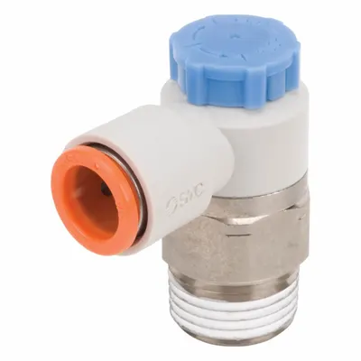 SMC Speed Control Valve: Elbow Fitting, Screw, 3/8 in Valve Body Size, 5/16 in Tube - Elbow-Style Speed Control Valves