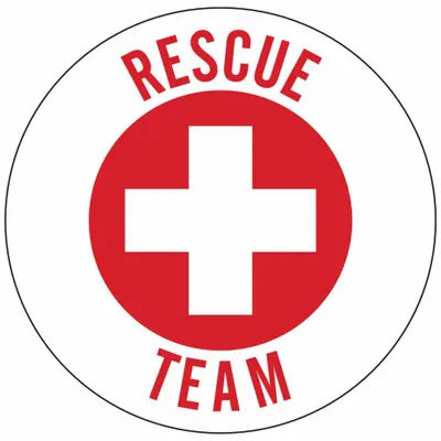 BRADY Hard Hat Label: Rescue Team, 2 in Dia, English, Non-Reflective, 4 Labels - Safety