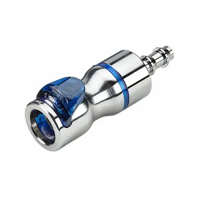 CPC Quick Connection Coupling: Straight, 1/4 in ID Size, Cool Blue, Barbed/Quick Disconnect - Chrome-Plated Brass Quick-Disconnect Tube Fittings