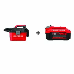 This CRAFTSMAN cordless shop vacuum features a 2-gallon plastic tank for wet or dry debris collection. The bagless design simplifies emptying, while the 1-inch diameter, 7-foot hose provides reach for cleaning in workshops, garages, and job sites.