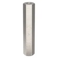 This aluminum hex standoff features female threads on both ends for creating fixed spacing between panels or components. The hex shape allows wrench installation, and the plain finish provides a clean appearance. Suitable for use in electronic enclosures, control cabinets, and machinery assemblies