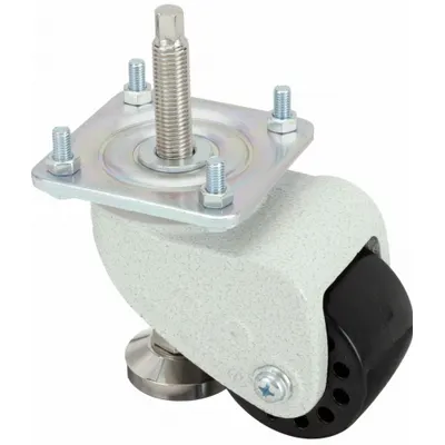 OEM Plate Caster: Nylon Tread, 3 in Wheel Dia, 4 13/32 in Mounting Ht, Swivel - High-Adjustability Extended-Stem Leveling Plate Casters