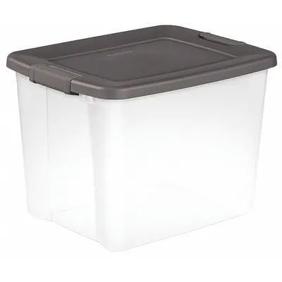 STERILITE Storage Tote: 12.5 gal, 19 7/8 in x 15 1/2 in x 14 3/4 in, Clear Body, Gray Lid - Clearview Totes with Latch-On Lids