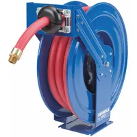 Spring Return Hose Reel: 50 ft (3/4 in I.D.), 3/4 in MNPT, 300 psi Max Op Pressure, Brass, Blue (MPN TSHF-N-550)