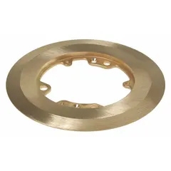 Round brass flange and trim ring designed for floor boxes to provide a finished, flush-mount interface with carpeting. The brass construction offers corrosion resistance and a professional appearance in commercial or industrial floor installations.