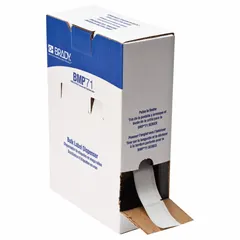 Precut label roll for permanent wire identification. Vinyl material with matte white finish. Designed for wire gauges 6 AWG to 0 AWG. Compatible with M710 printer series and requires M7-R4300 ribbon. Commonly used in industrial settings for labeling cables and wires.