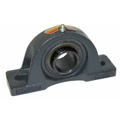 This low-base pillow block ball bearing features a cast iron housing with set screw locking for secure shaft mounting. Designed for inch-system applications, it has a shaft height of 2 1/16 in and accepts a 1/2 in mounting bolt. Commonly used to support rotating shafts in conveyors, fans, and material handling equipment.