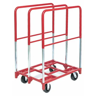 RAYMOND PRODUCTS Panel Truck: 2,400 lb, Red, 38 1/2 in L x 27 1/2 in W x 45 in H Deck, 3 Rails - Single-Height Vertical Panel Trucks with Nonmarring Adjustable Rails