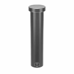 This standard clevis pin has a 1/2 in diameter and a 2 1/4 in shank length, supplied in a pack of 10. It is used to secure linkages in mechanical assemblies where a removable fastener is needed, passing through a clevis and mating part and held in place with a cotter pin or clip.