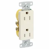 HUBBELL Receptacle: Decorator Duplex, 5-15, Light Almond, 125V AC, 15 A, 2 Pole / 3 Wire (MPN RRD15SLATR)