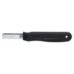Fixed-blade cable splicing knife with a 1 3/4 in steel coping blade for stripping insulation from electrical cables. Plastic cushion-grip handle provides control during wire-stripping tasks. Overall length 6 1/4 in.