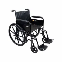 FIRST VOICE Wheelchair: 500 lb Wt Capacity, 20 in Seat Wd, 16 in Seat Dp, Vinyl, 20 in Back Ht, Flat (MPN MDS806750). Key specifications — Includes: Removable Full Length Arms; Brand: FIRST VOICE; Armrest Type: Removable; Footrest Type: Elevating.