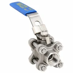 This 3/8-inch manual two-way ball valve features a 316 stainless steel straight valve body and RPTFE seals. The locking lever handle provides secure on/off flow control. Suitable for applications requiring corrosion resistance in industrial piping systems.