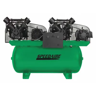 SPEEDAIRE Electric Air Compressor: 15 hp, 2 Stage, Horizontal, 200 gal, 100 cfm, 175 psi - Duplex Stationary Electric Air Compressors