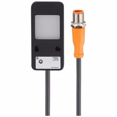 Red-light backlight illumination unit with a 25 mm x 25 mm illuminated field. Operates on 24V DC and supports permanent light or pulse operation. Equipped with an M12 connector for electrical connection. Used in machine vision and inspection systems to enhance contrast for part detection and measurement.