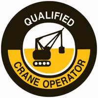 2-inch diameter, non-reflective, English-language circle label for identifying qualified crane operators on hard hats. Pack of 4 labels. Suitable for use in industrial and construction environments where personnel identification is required