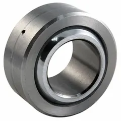 This inch-system spherical bearing has a 9/16-inch bore, 1 3/32-inch outside diameter, and 0.437-inch outer ring width. It features no liner material, making it suitable for high-load applications where misalignment accommodation is required. Commonly used in industrial machinery, suspension systems, and linkage assemblies.