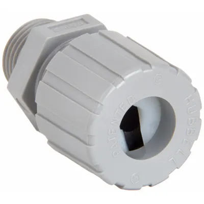 HUBBELL WIRING DEVICE-KELLEMS Liquid Tight Cord Connector: Nylon, 1/2 in MNPT, 0.25 in to 0.38 in, Gray - Straight Plastic Cable Grips