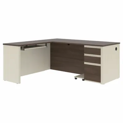 BESTAR L-Shaped Office Desk: White Chocolate, 71 1/8 in Overall Wd, 69 1/4 in Overall Dp - Prestige+ Series