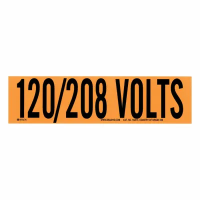 BRADY Self-Stick Vinyl Conduit and Voltage Markers, 120/208 Volts, 25 PK