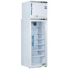 This pharmacy refrigerator-freezer provides 10.5 cu ft of refrigerator capacity for storing temperature-sensitive medications, vaccines, and biological samples. It features two swing solid doors with a right hinge, suitable for clinical and laboratory environments requiring reliable cold storage.