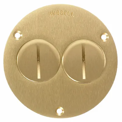 HUBBELL WIRING DEVICE-KELLEMS Floor Box Cover: Round, Gold, Brass, Brushed - Brass Electrical Floor Box Covers