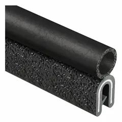 This edge trim seal features a PVC outer and EPDM bulb in a rounded profile shape. It has a 3/8 in leg length and is supplied in a 100 ft length. Meets UL 50E standards. Used to protect and seal panel edges, doors, and enclosures in industrial equipment, electrical cabinets, machinery, and HVAC applications.