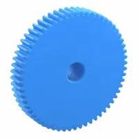 Metric spur gear with standard hub, 60 teeth, 10 mm bore diameter, 20° pressure angle, module m 1. Made from MC901 nylon with plain bore, JIS N9 precision class (JIS B1702-1:1998). Suitable for power transmission and motion control applications requiring quiet operation, light weight, and corrosion resistance