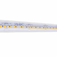 This 24 V DC tape light delivers 485 lumens of warm 3000K white light. It is 16 3/8 ft long, consumes 4.3 W, and is dimmable. The top-bend design allows flexible installation for accent, under-cabinet, or cove lighting. Maximum continuous run is 29 ft.
