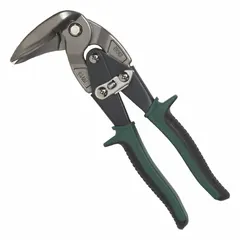 Left-cutting aviation snip with 11 in overall length and 2 1/4 in cutting length. Features steel blades, steel body, and TPR grip. Suitable for cutting aluminum and copper sheet metal in HVAC, ductwork, and metal fabrication applications.