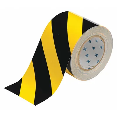 BRADY Floor Marking Tape: Gen Purpose, Striped, Black/Yellow, 4 in x 100 ft - General Purpose Floor Marking Tape